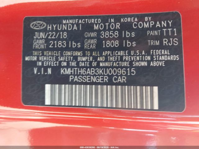 2019 HYUNDAI VELOSTER KMHTH6AB3KU009615 Photo 8
