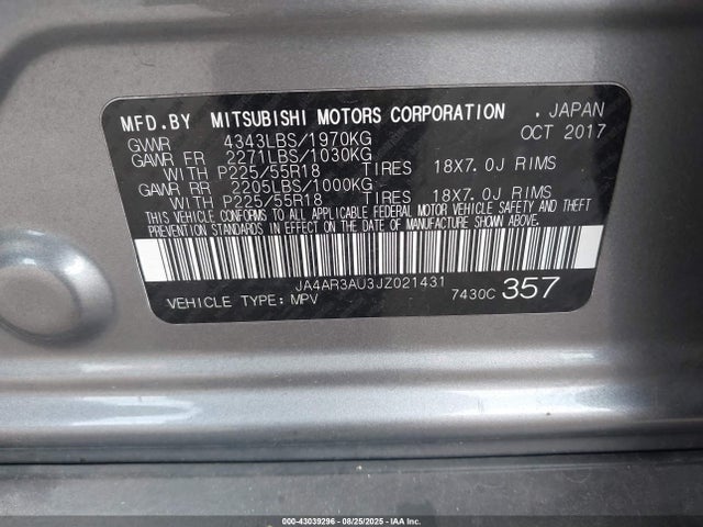 Mitsubishi mivec 2018 JA4AR3AU3JZ021431 Image 9