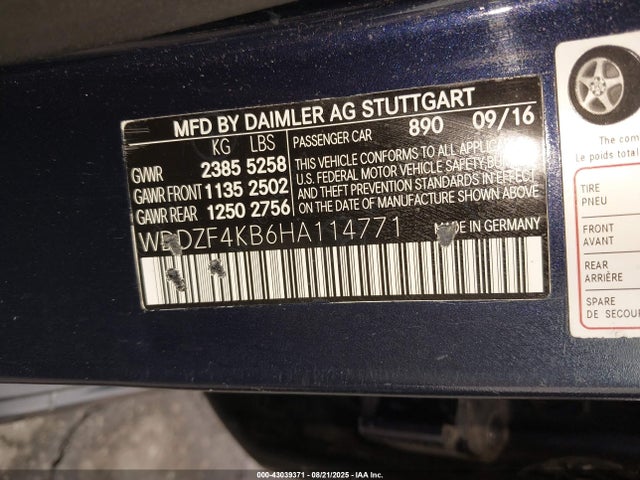 43039371 :رقم المزاد ، WDDZF4KB6HA114771 vin ، 2017 Mercedes-benz E 300 4matic مزاد بيع
