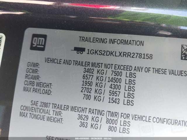 Aukcja sprzedaży 2024 Gmc Yukon 4wd Denali, vin: 1GKS2DKLXRR278158, numer aukcji: 43039393