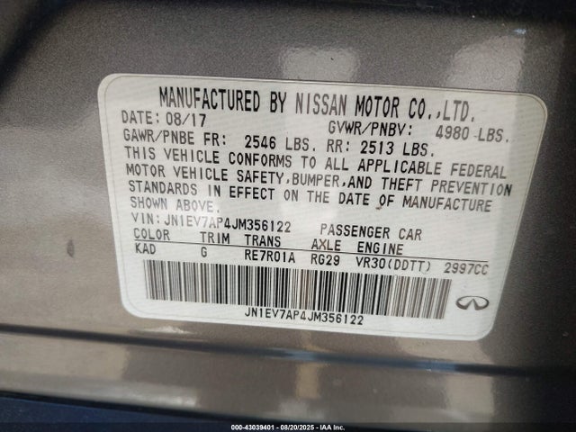 JN1EV7AP4JM356122 Infiniti Q50