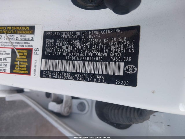 Toyota 2ar-fe 2014 4T1BF1FKXEU424030 Image 9