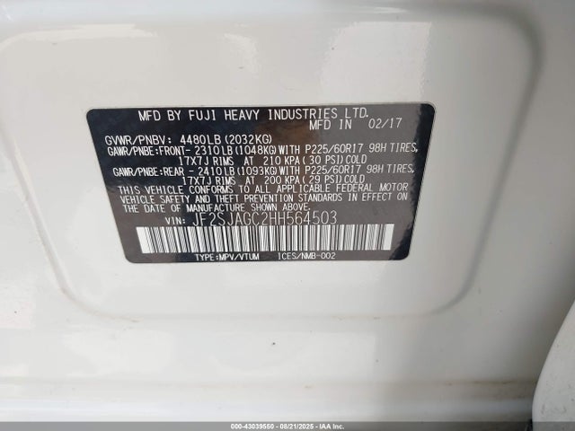 Aukcja sprzedaży 2017 Subaru Forester 2.5i Premium, vin: JF2SJAGC2HH564503, numer aukcji: 43039550