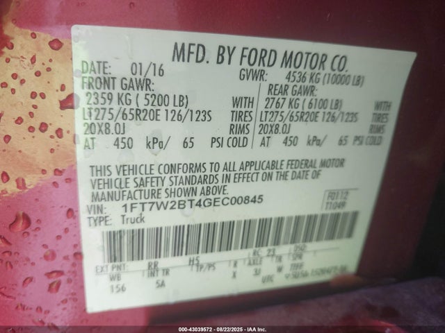 Ford F-250 2016 1FT7W2BT4GEC00845 Image 9