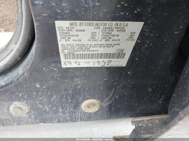 43039596 :رقم المزاد ، 1FTNW21F81ED28371 vin ، 2001 Ford F-250 Lariat/xl/xlt مزاد بيع