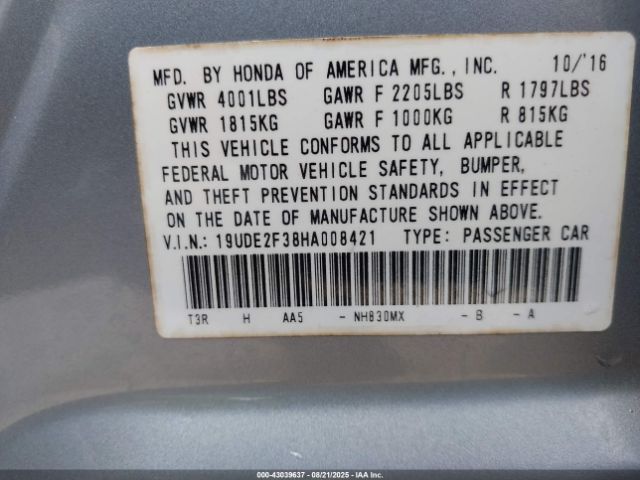 2017 ACURA ILX 19UDE2F38HA008421 Photo 8