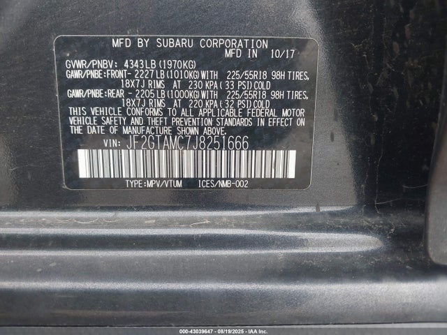 JF2GTAMC7J8251666 Subaru naturally aspirated