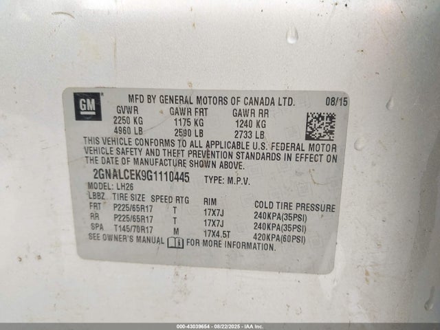 Chevrolet lea - e85 max, aluminum 2016 2GNALCEK9G1110445 Image 9
