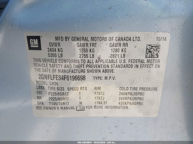 Chevrolet lfx - sidi, vvt, e85 max, alum 2015 2GNFLFE34F6196698 Image 9