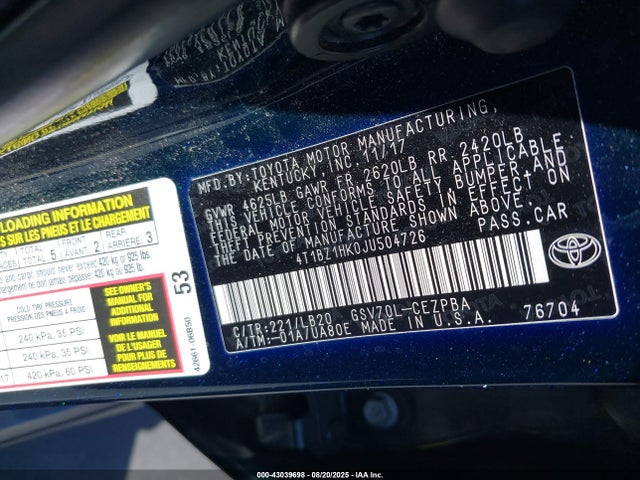 4T1BZ1HK0JU504726 Toyota 2gr-fks