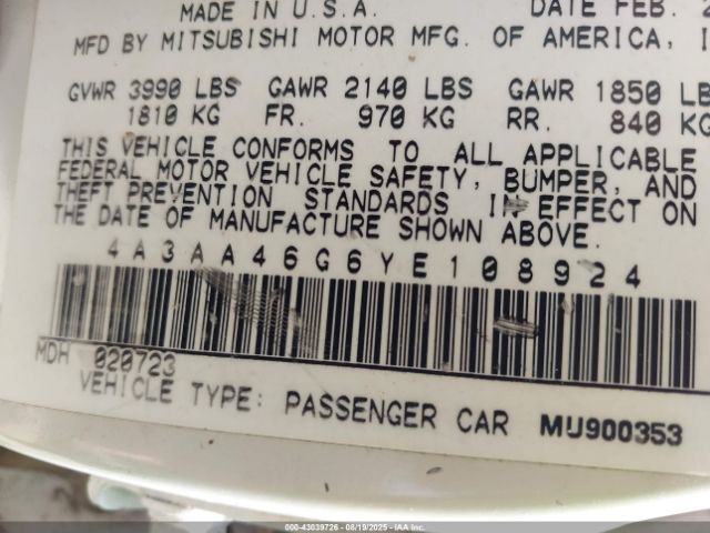 2000 MITSUBISHI GALANT 4A3AA46G6YE108924 Photo 8