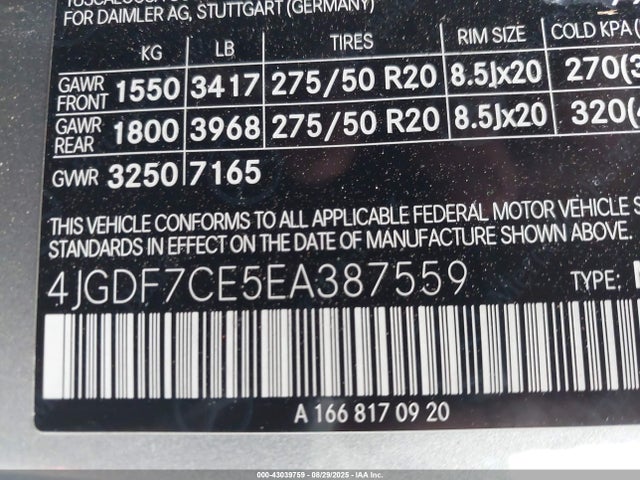 43039759 :رقم المزاد ، 4JGDF7CE5EA387559 vin ، 2014 Mercedes-benz Gl 450 4matic مزاد بيع