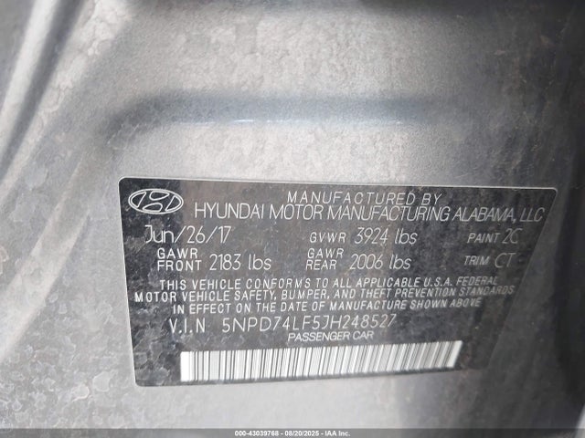 5NPD74LF5JH248527 Hyundai mpi nu