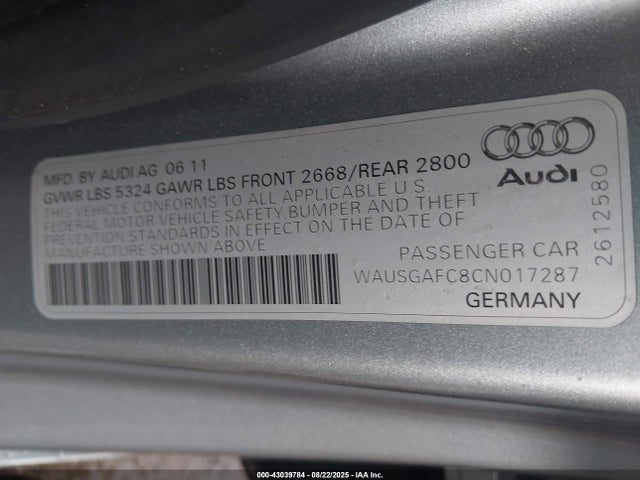 2012 AUDI A7 WAUSGAFC8CN017287 Photo 8