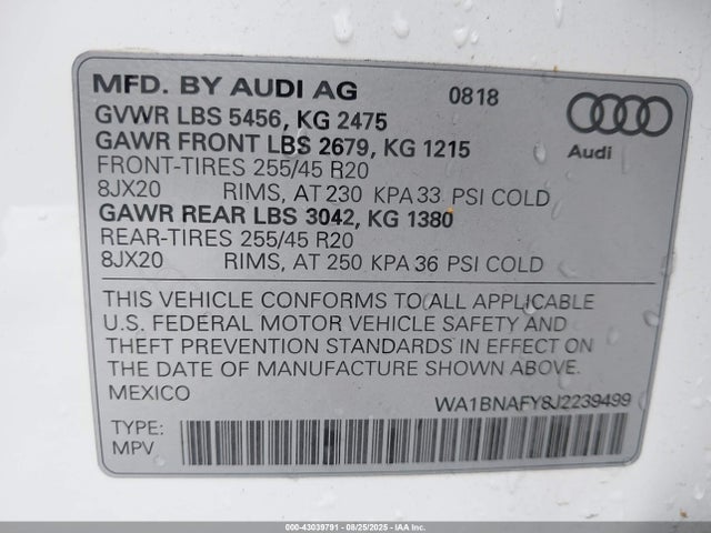 2018 AUDI Q5 WA1BNAFY8J2239499 Photo 8