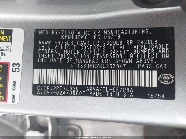 4T1B61HK7KU267047 Toyota a25a-fks