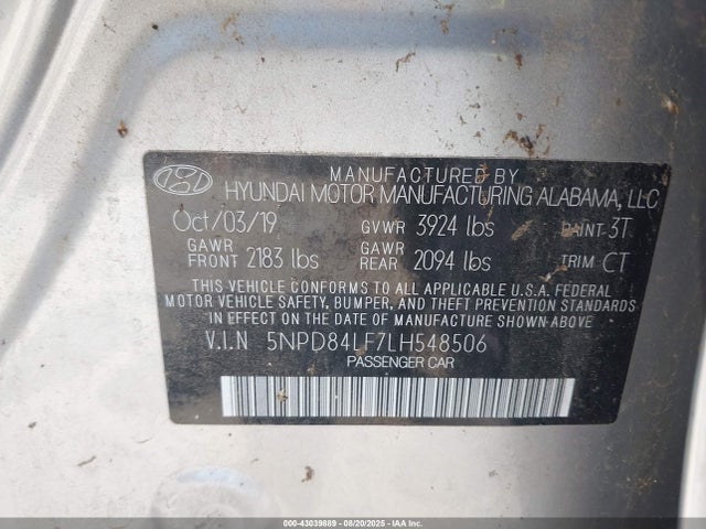 5NPD84LF7LH548506 Hyundai mpi nu