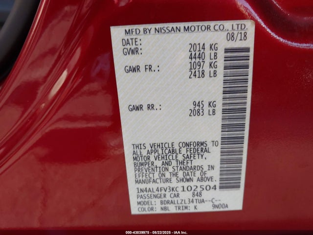 Nissan Altima 2019 1N4AL4FV3KC102504 Image 9