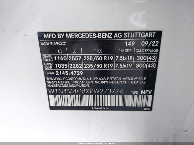 W1N4M4GBXPW273774 Mercedes-Benz m260