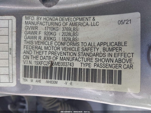 Honda Civic Sport 2021 19XFC2F85ME003743 Image 9