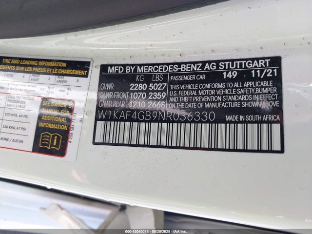 W1KAF4GB9NR036330 Mercedes-Benz m264