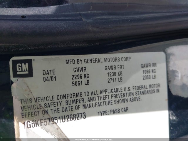 2001 CADILLAC DEVILLE 1G6KF57951U268273 Photo 8