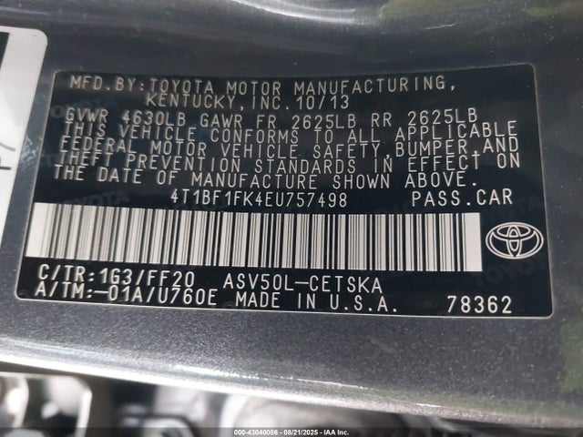 Toyota 2ar-fe 2014 4T1BF1FK4EU757498 Image 9