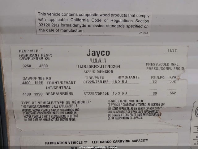 1UJBJ0BRXJ1TN0264 Jayco 2018