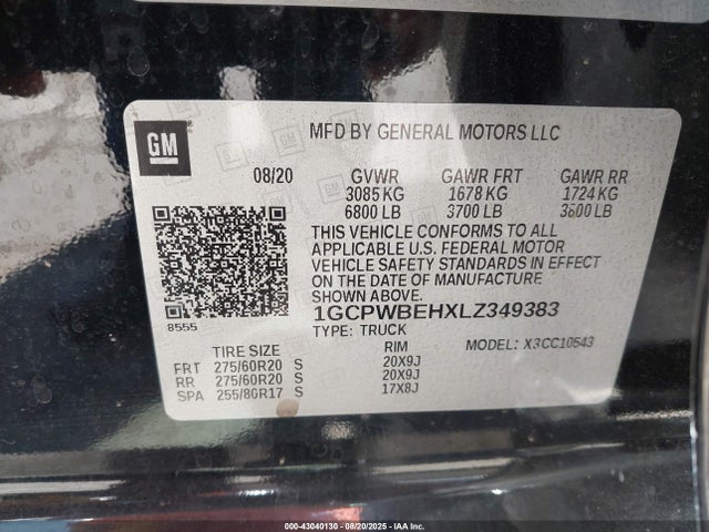 1GCPWBEHXLZ349383 Chevrolet lv3 - gen 5, sidi, vvt, ohv, e85 max alum