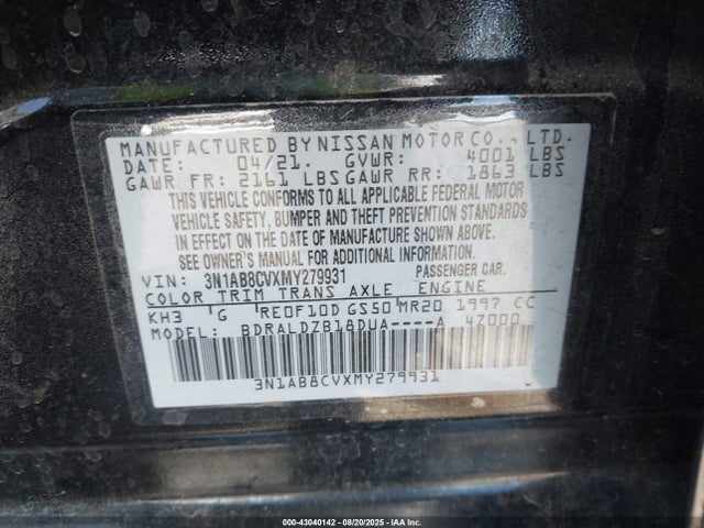 3N1AB8CVXMY279931 Nissan 2021
