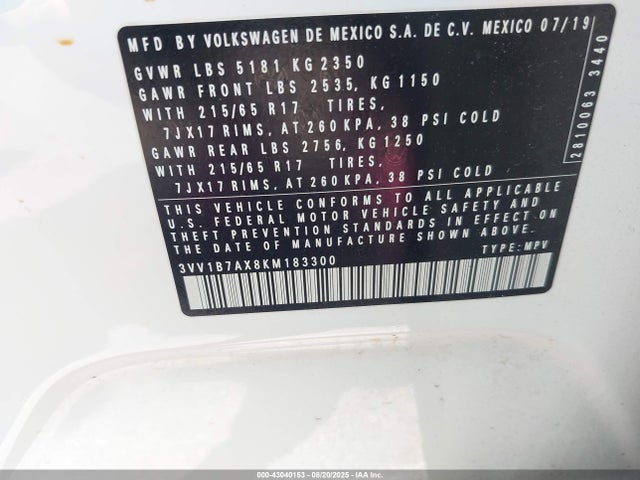 Volkswagen Tiguan 2019 3VV1B7AX8KM183300 Image 9