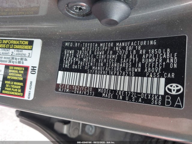 Toyota 2zr-fe 2019 5YFBURHE1KP878210 Image 9