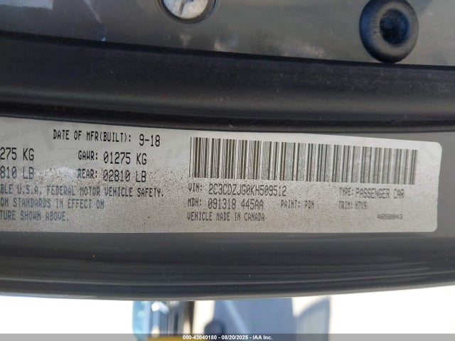 Dodge Challenger 2019 2C3CDZJG0KH509512 Image 9