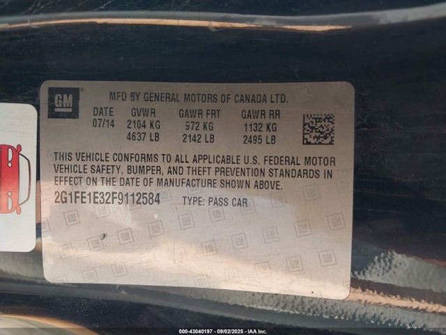 Chevrolet lfx 2015 2G1FE1E32F9112584 Image 9