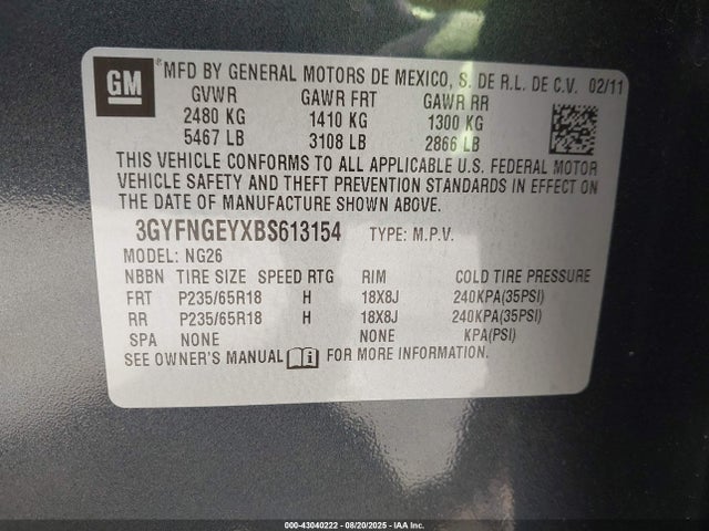 2011 CADILLAC SRX 3GYFNGEYXBS613154 Photo 8