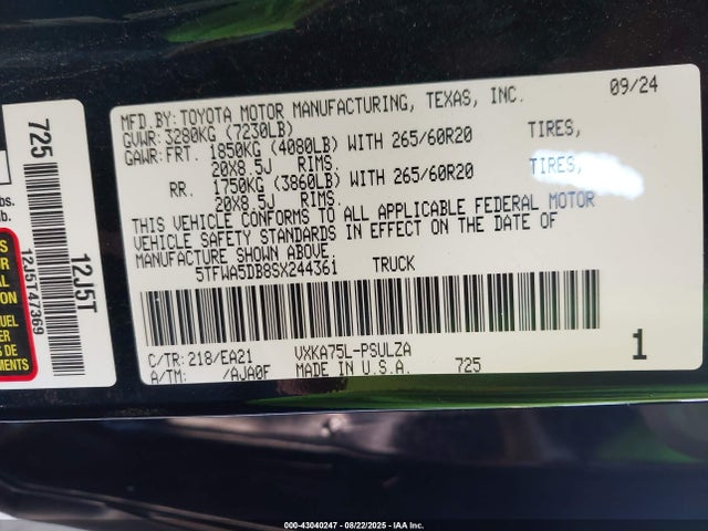 5TFWA5DB8SX244361 Toyota v35a-fts