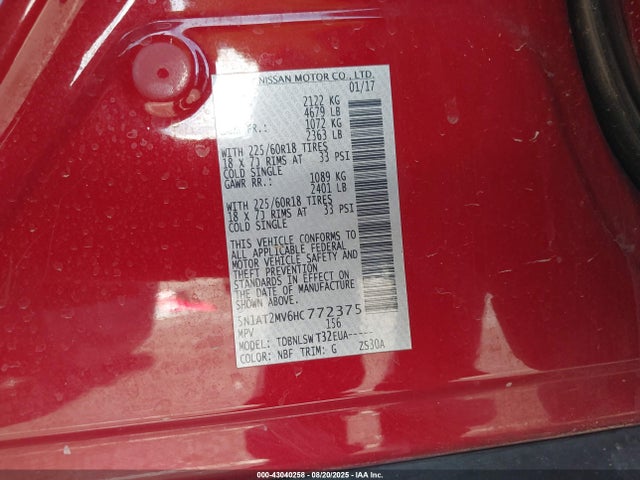 Nissan Rogue 2017 5N1AT2MV6HC772375 Image 9