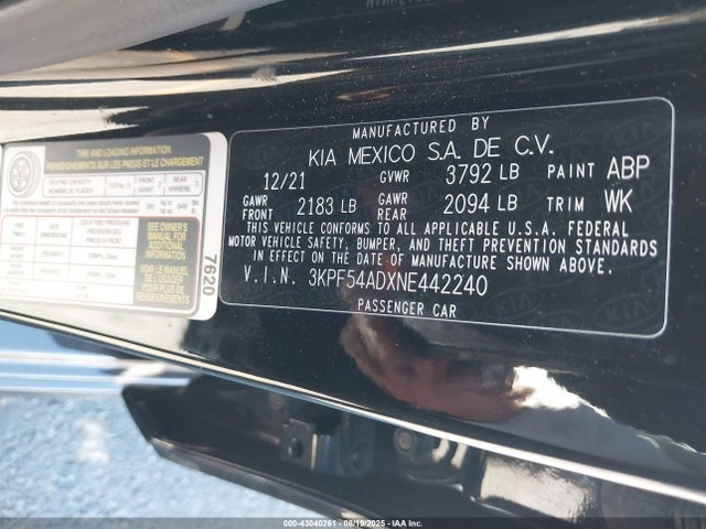3KPF54ADXNE442240 KIA mpi nu