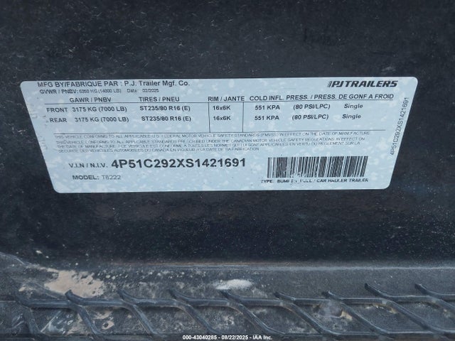4P51C292XS1421691 Pj Trailers 2025
