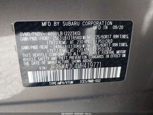 JF2SKAJC4MH419771 Subaru na u5