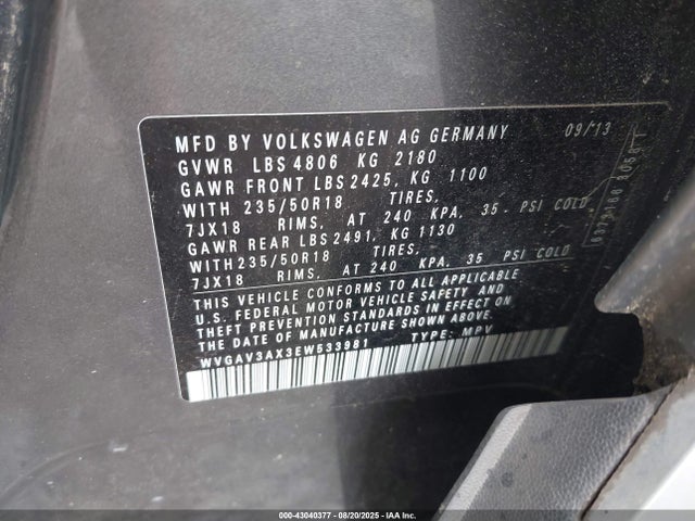 Volkswagen Tiguan 2014 WVGAV3AX3EW533981 Image 9