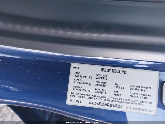 2019 TESLA MODEL 3 5YJ3E1EA7KF445250 Photo 8