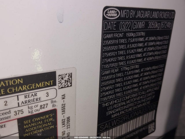 Land Rover aj20p6 2022 SALWS2RU0NA237006 Image 9