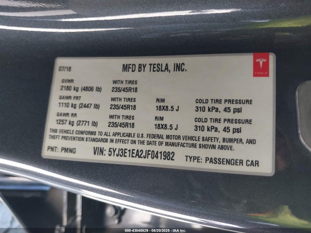 2018 TESLA MODEL 3 5YJ3E1EA2JF041982 Photo 8