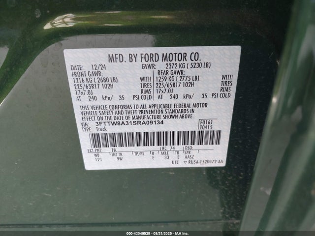 Ford 2025 2025 3FTTW8A31SRA09134 Image 9