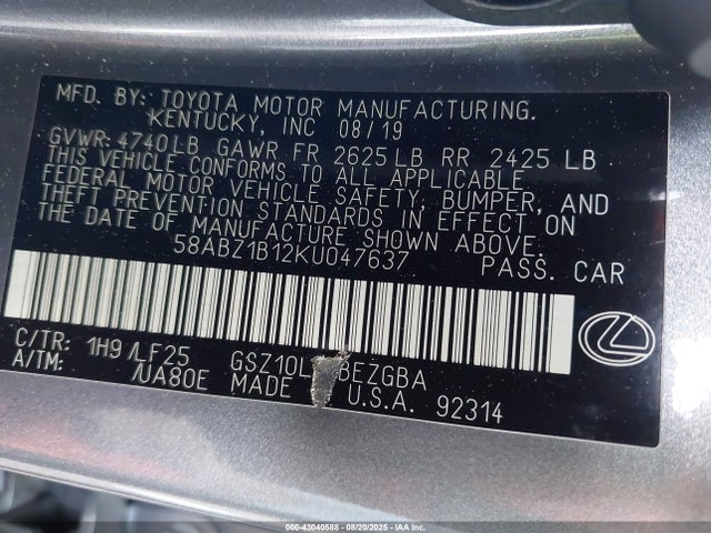 58ABZ1B12KU047637 Lexus 2gr-fks