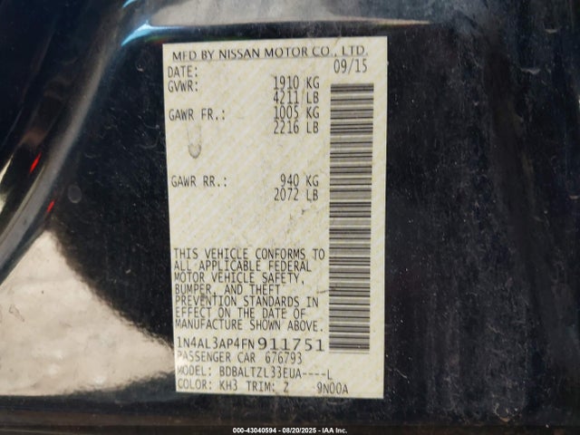 Nissan Altima 2015 1N4AL3AP4FN911751 Image 9