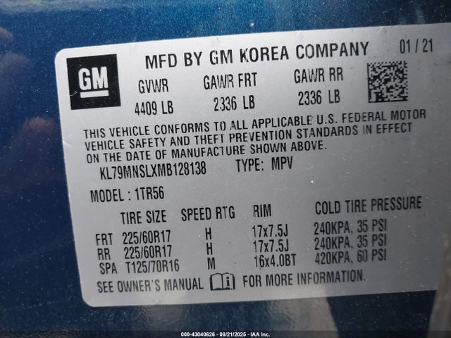 KL79MNSLXMB128138 Chevrolet l3t - l3, sidi, vvt, alum