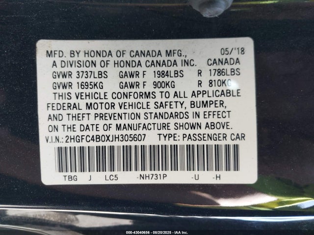 Honda k20c2 2018 2HGFC4B0XJH305607 Image 9