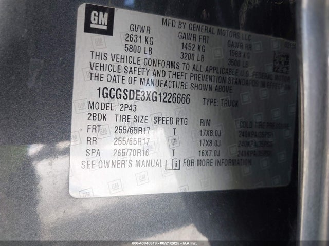 1GCGSDE3XG1226666 Chevrolet Colorado Z71